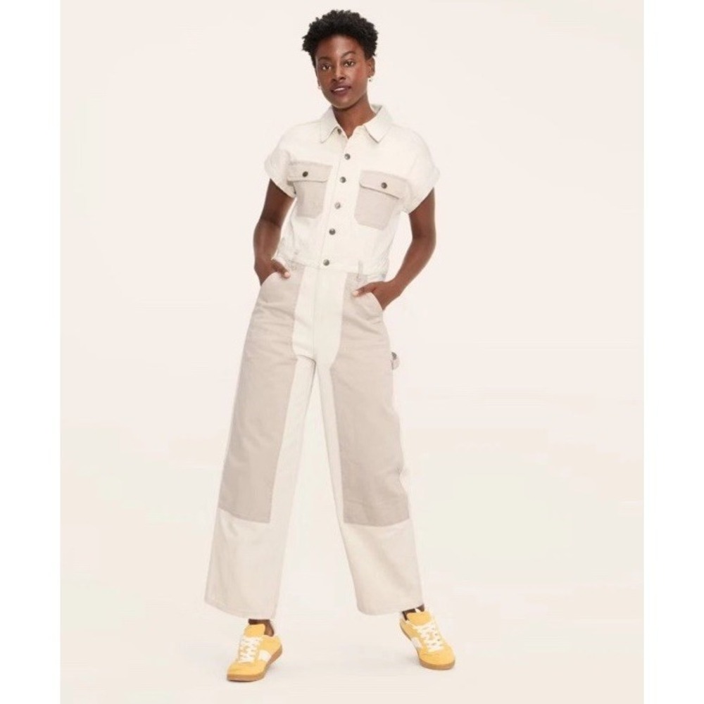 Woolrich Short Sleeve Denim Western Jumpsuit Women's Size 00 Cream NWT